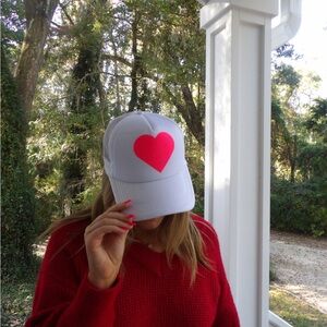White Trucker Hat with Bright Pink Heart 🩷- New